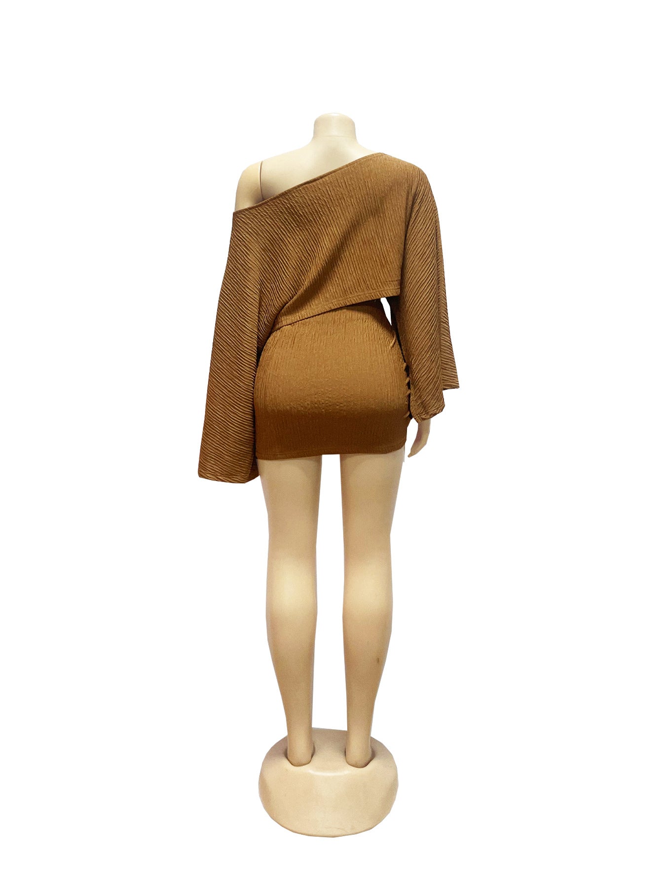 Women's Summer Beach Holidays Slash Shoulder Top Lace-Up Bodycon Short Skirt Set 15