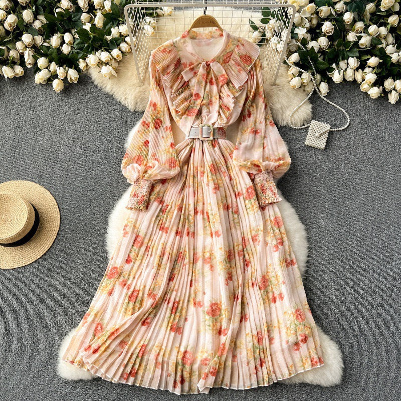 Women French floral pleated skirt