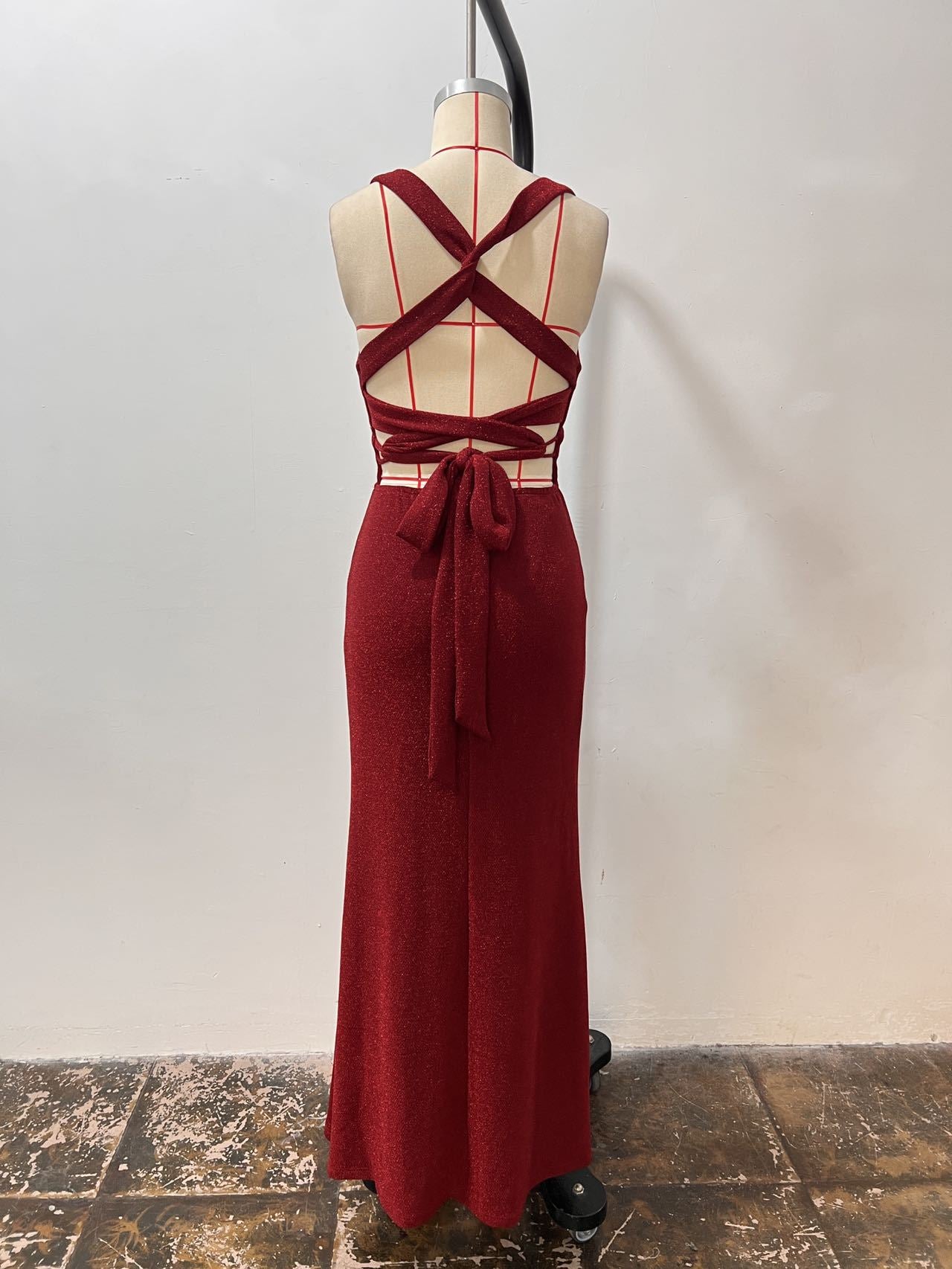 Women Sexy Backless Lace-Up Dress 11