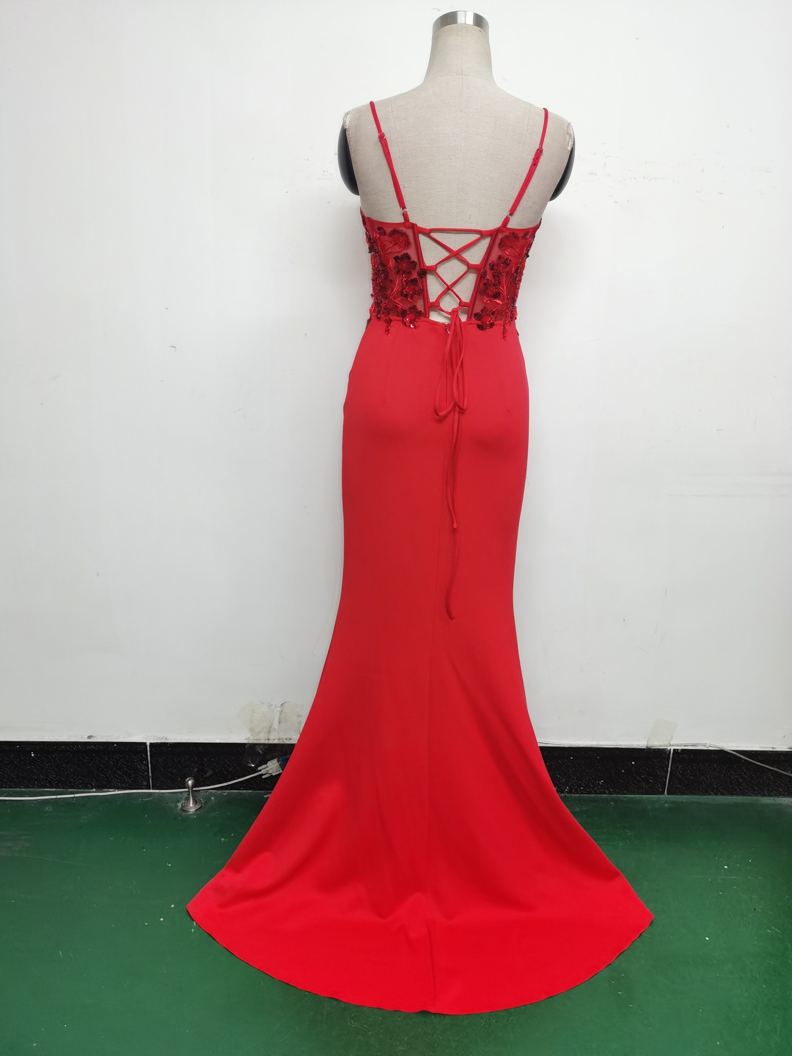 Women Fishbone Lace-Up Sequin Embroidery Formal Formal Party Evening Dress 39