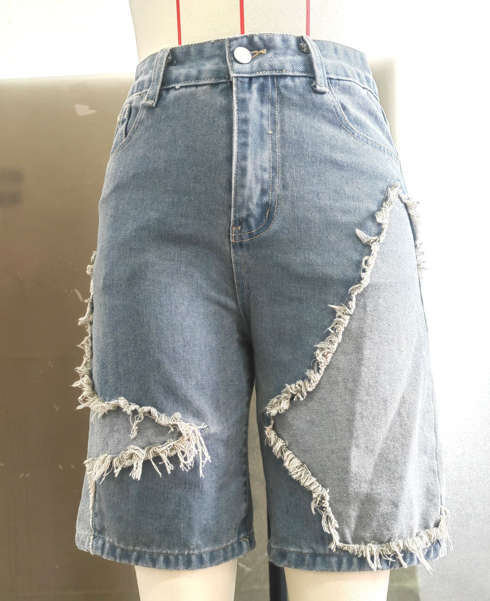 Women summer star tassel raw edge loose Denim Shorts 10