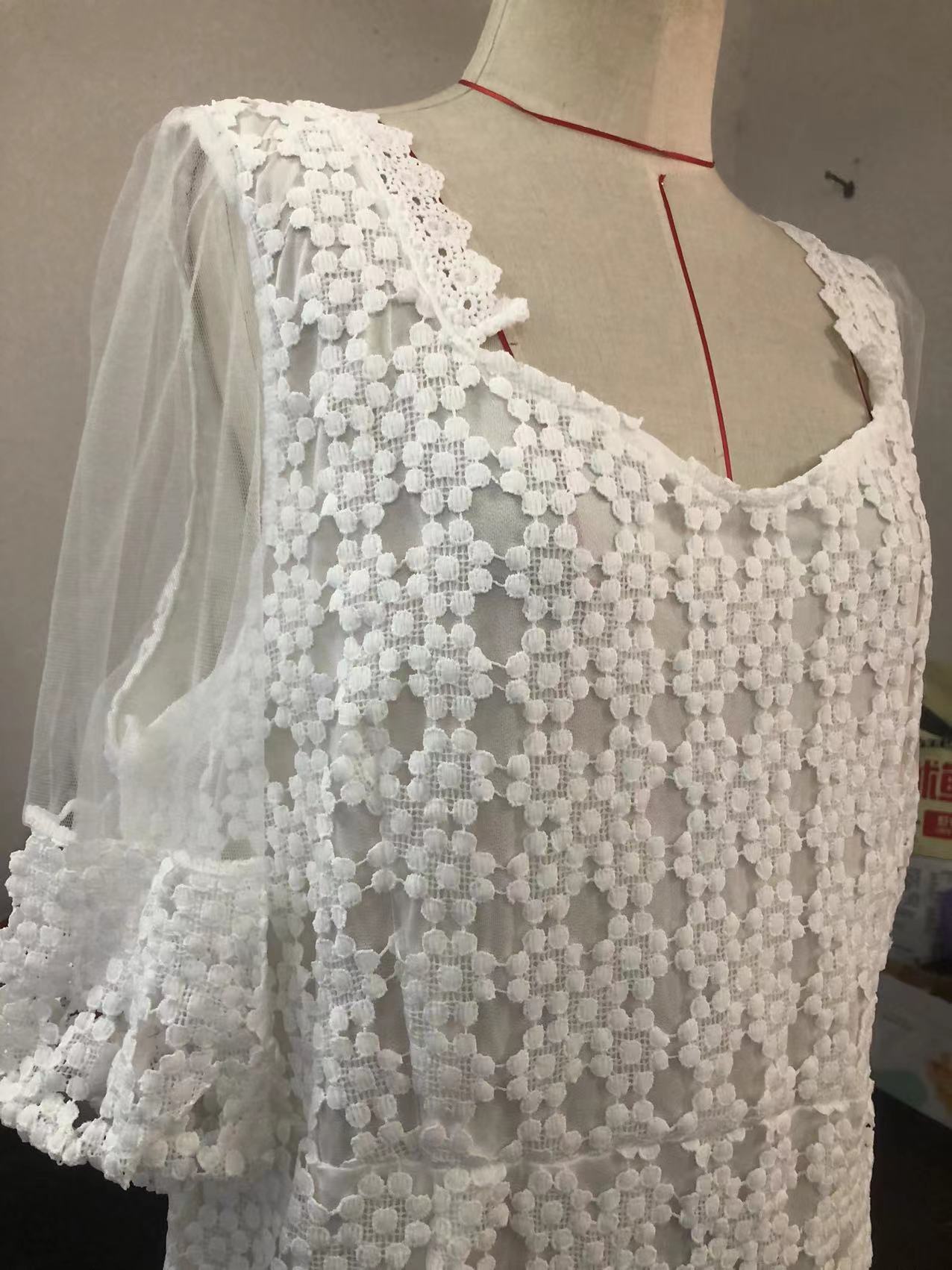 Lady Spring Puff Sleeve Solid Color Hollow Bodycon One-Piece Dress 14