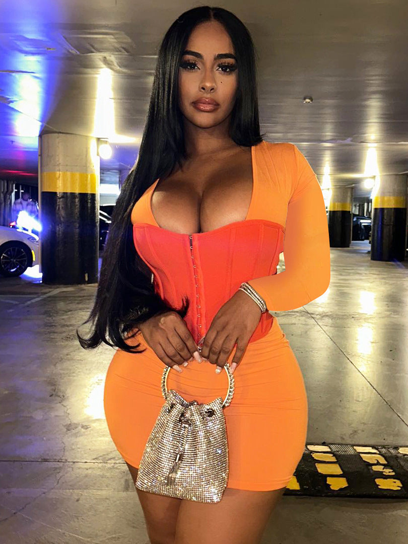 Women Contrast Patchwork Bodycon Dress 4