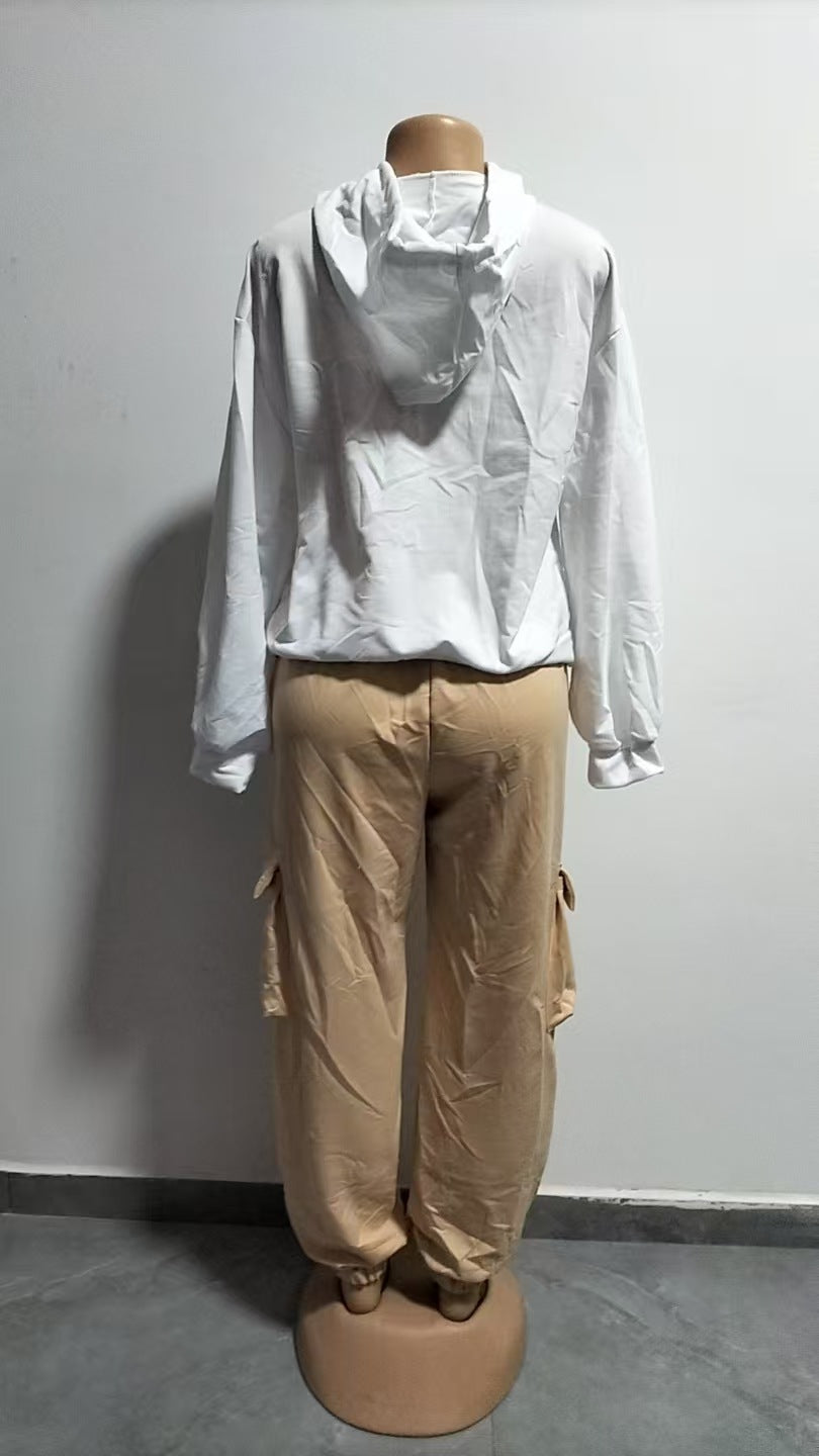 Women Casual Printed Hoodies and Cargo Pants Two-piece Set 13