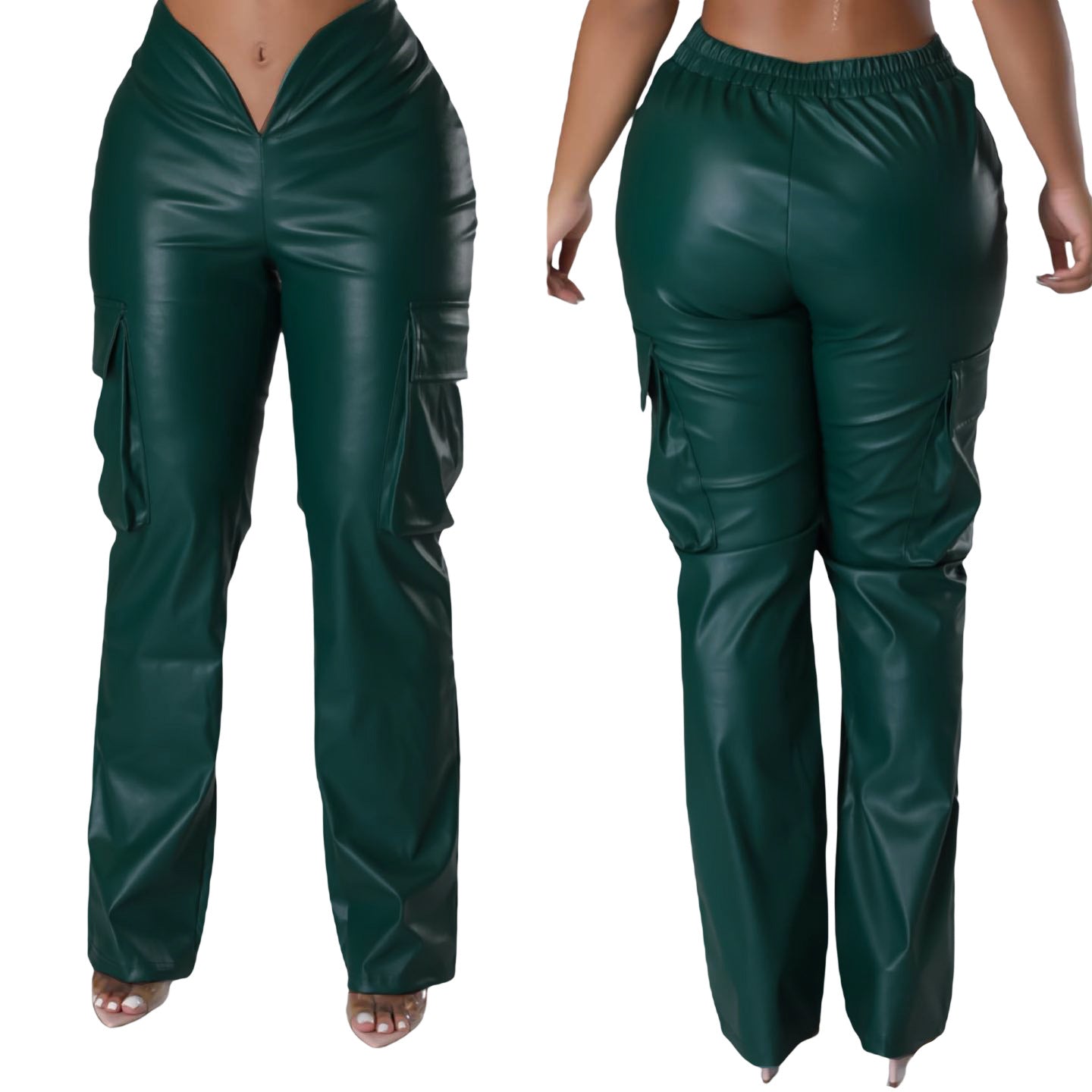 Women Casuald Pocket Stretch PU-Leather Pants 7