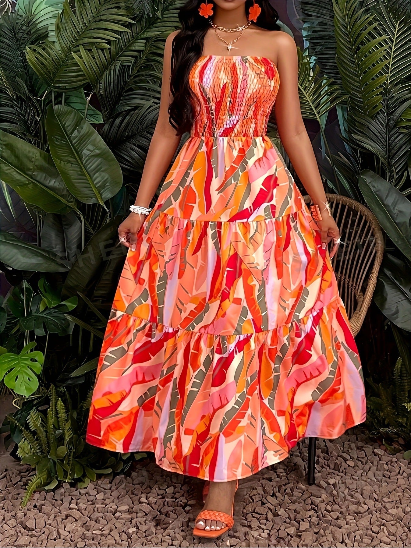 Women Summer Career Sleeveless Printed Strap Dress 6