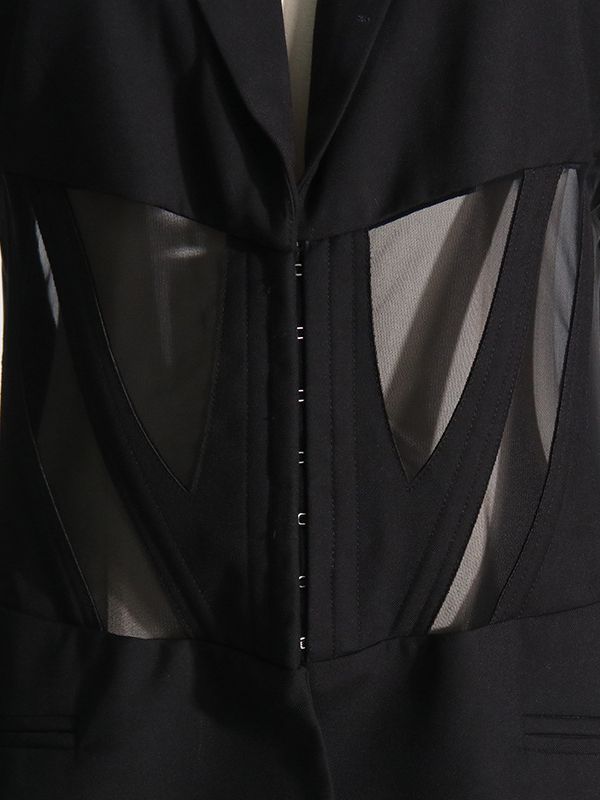 Women Fall French Career Casual mesh Patchwork See-Through Blazer 5