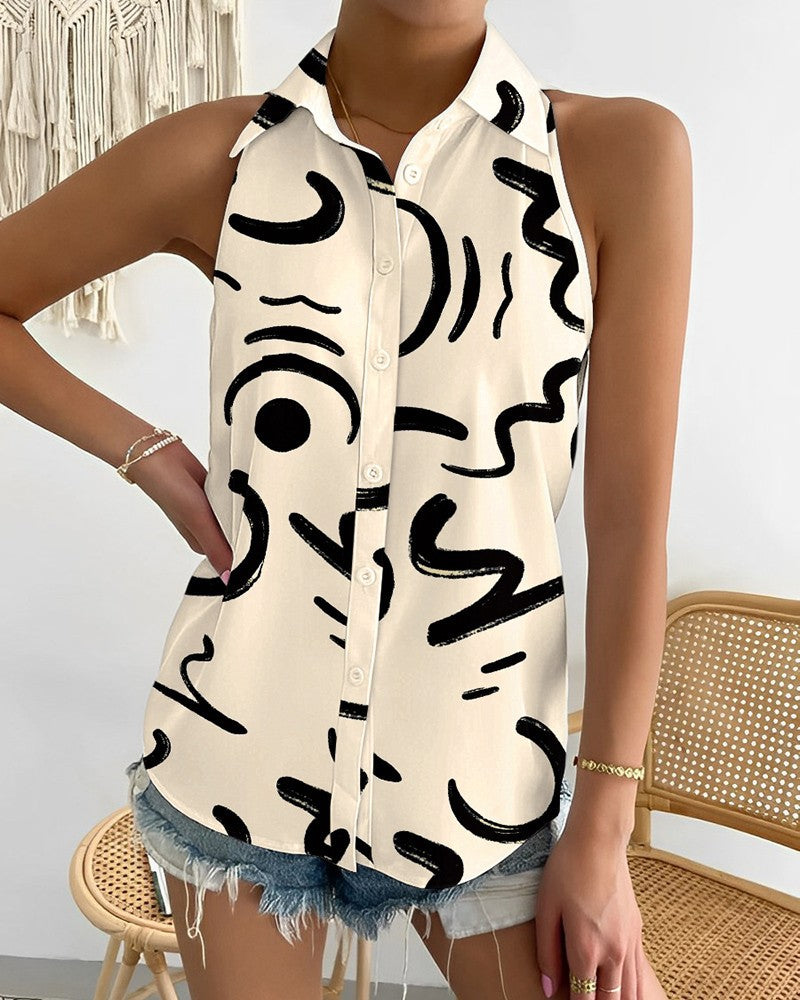 Summer Casual Fashion Sleeveless Abstract Print Blouse 6