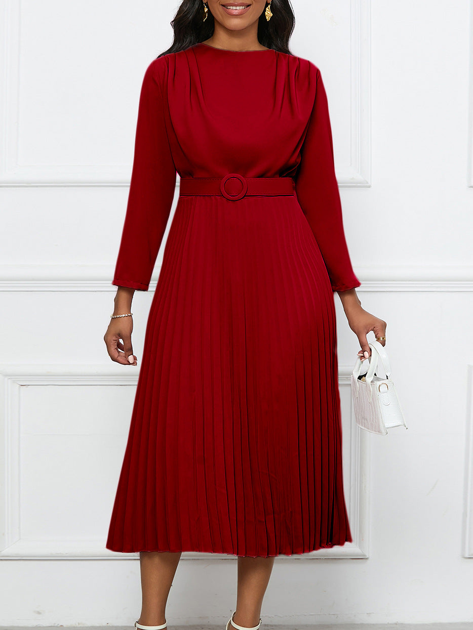 Plus Size African Women Chic Elegant Pleated Career Solid Dress 8