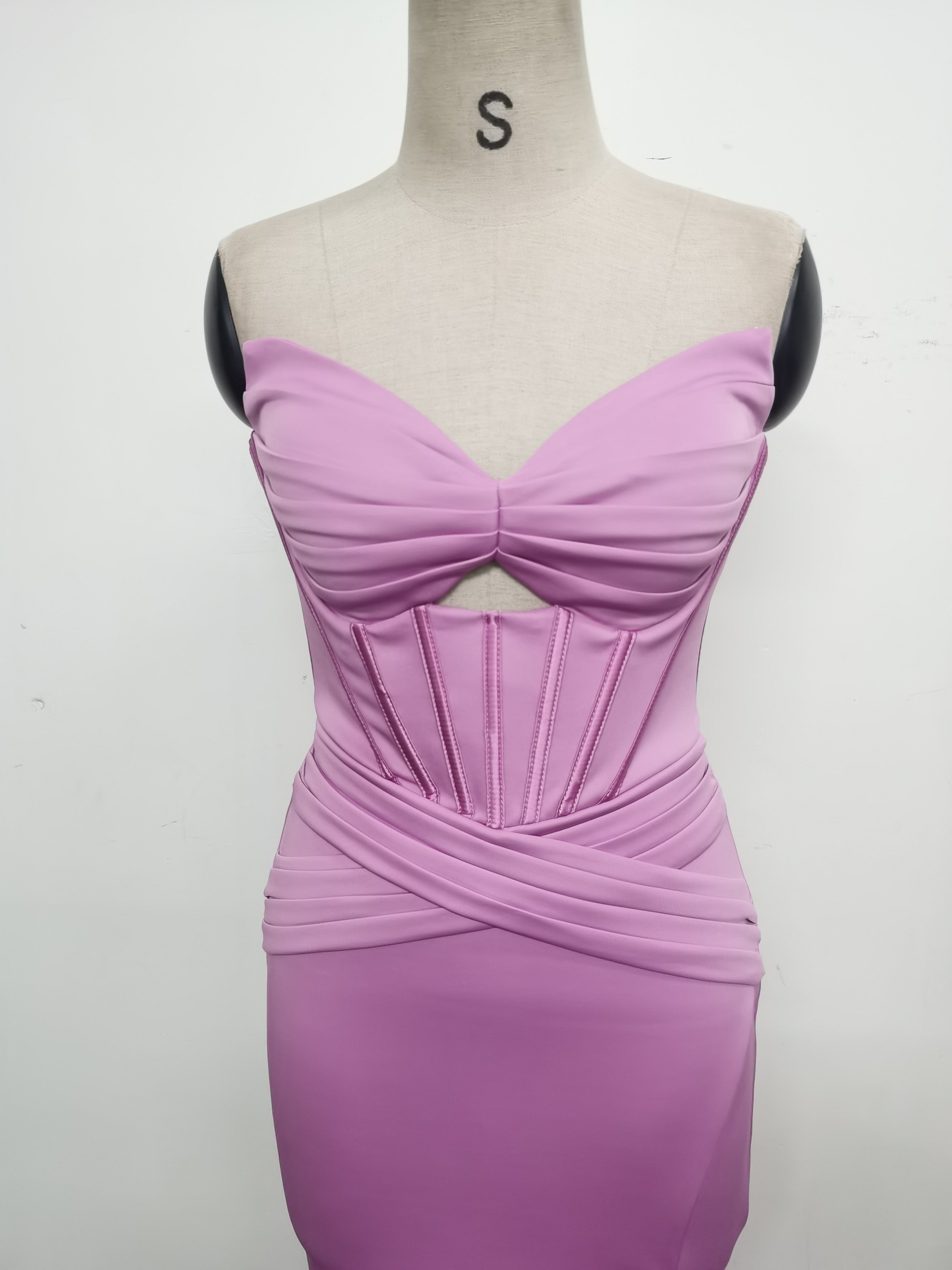 Women herringbone Strapless sweetheart neck hollow Lace-Up Formal Party evening dress 38