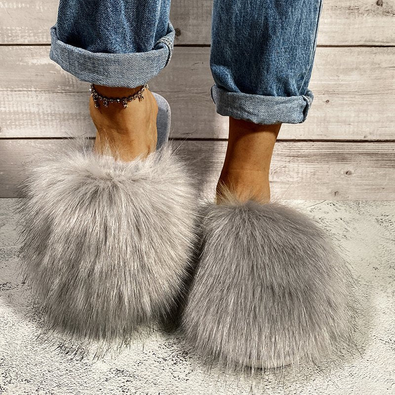 Autumn Winter Plus Size Women's Furry Slippers Home Outdoor Wear 12