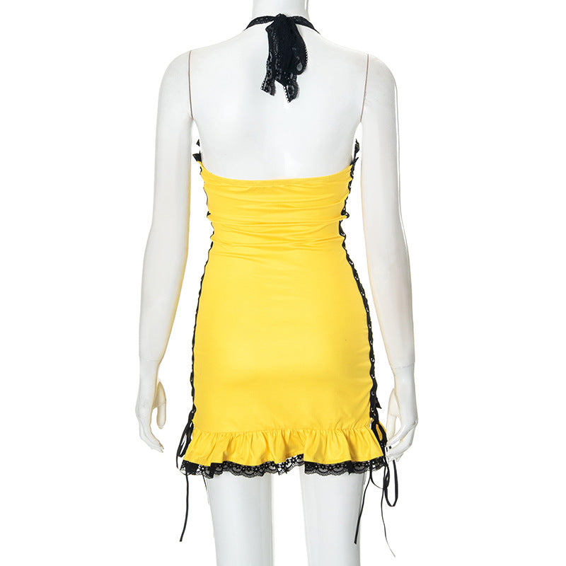 Women print lace lace Halter Neck Dress 11