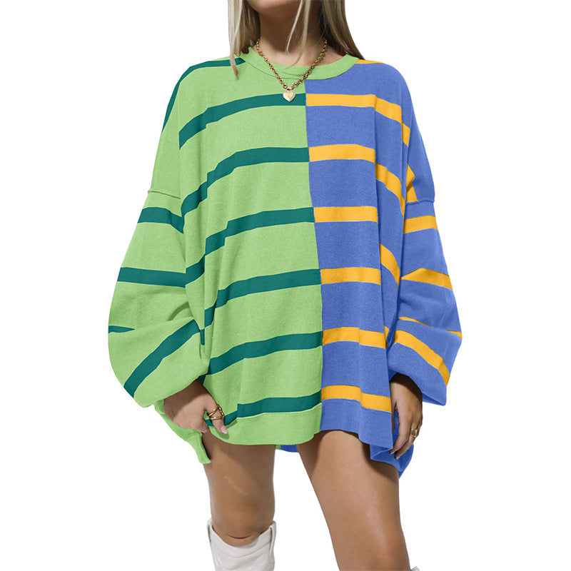 Autumn And Winter Striped Long-Sleeved Knitting Shirt Round Neck Pullover Fashion Top 4