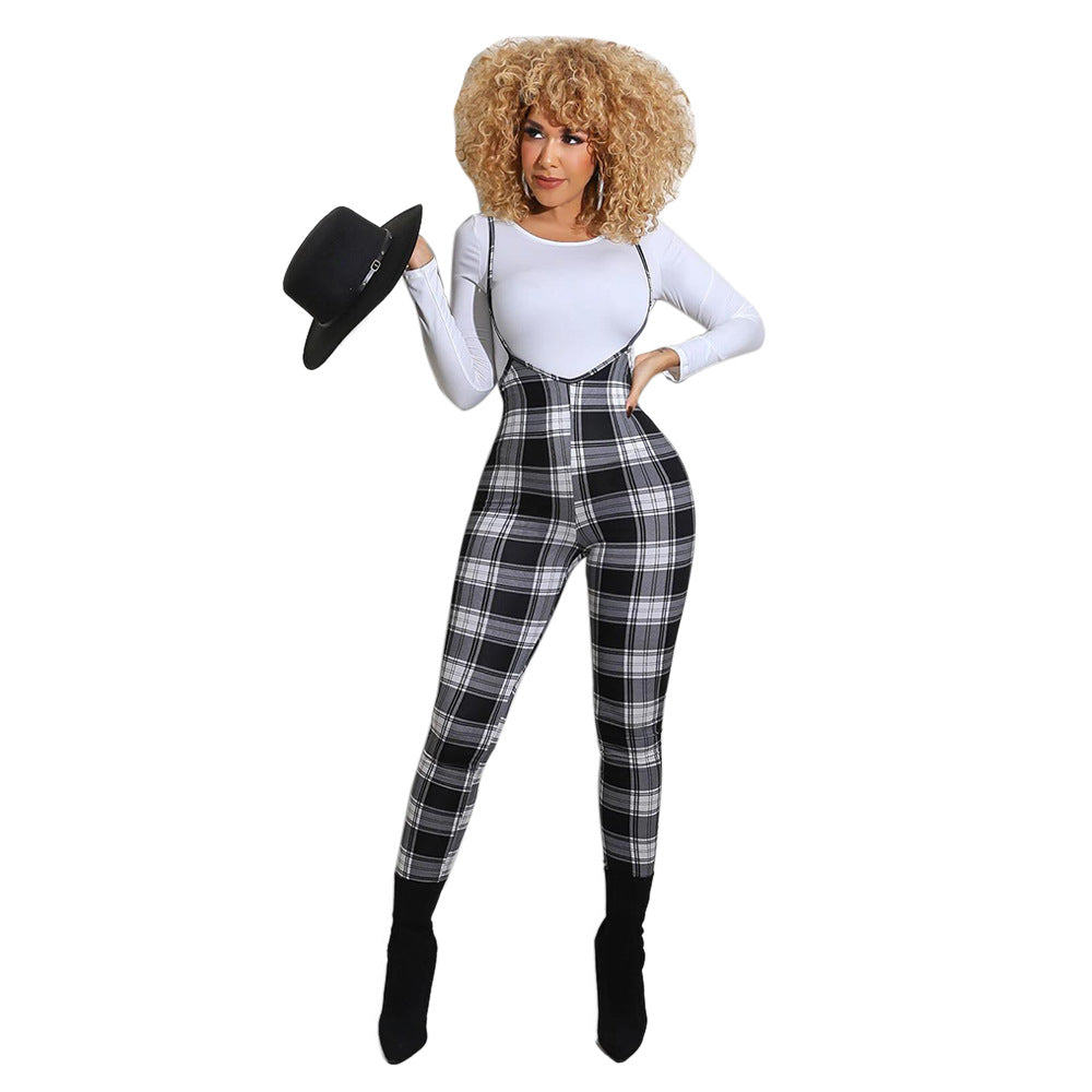 Spring Printed Long-Sleeved Slim Fit Women's Strap Casual Two Piece Pants Set 34