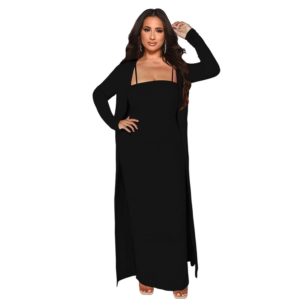 Women's Sexy Nightclub High Stretch Ribbed Slip Dress Set 5