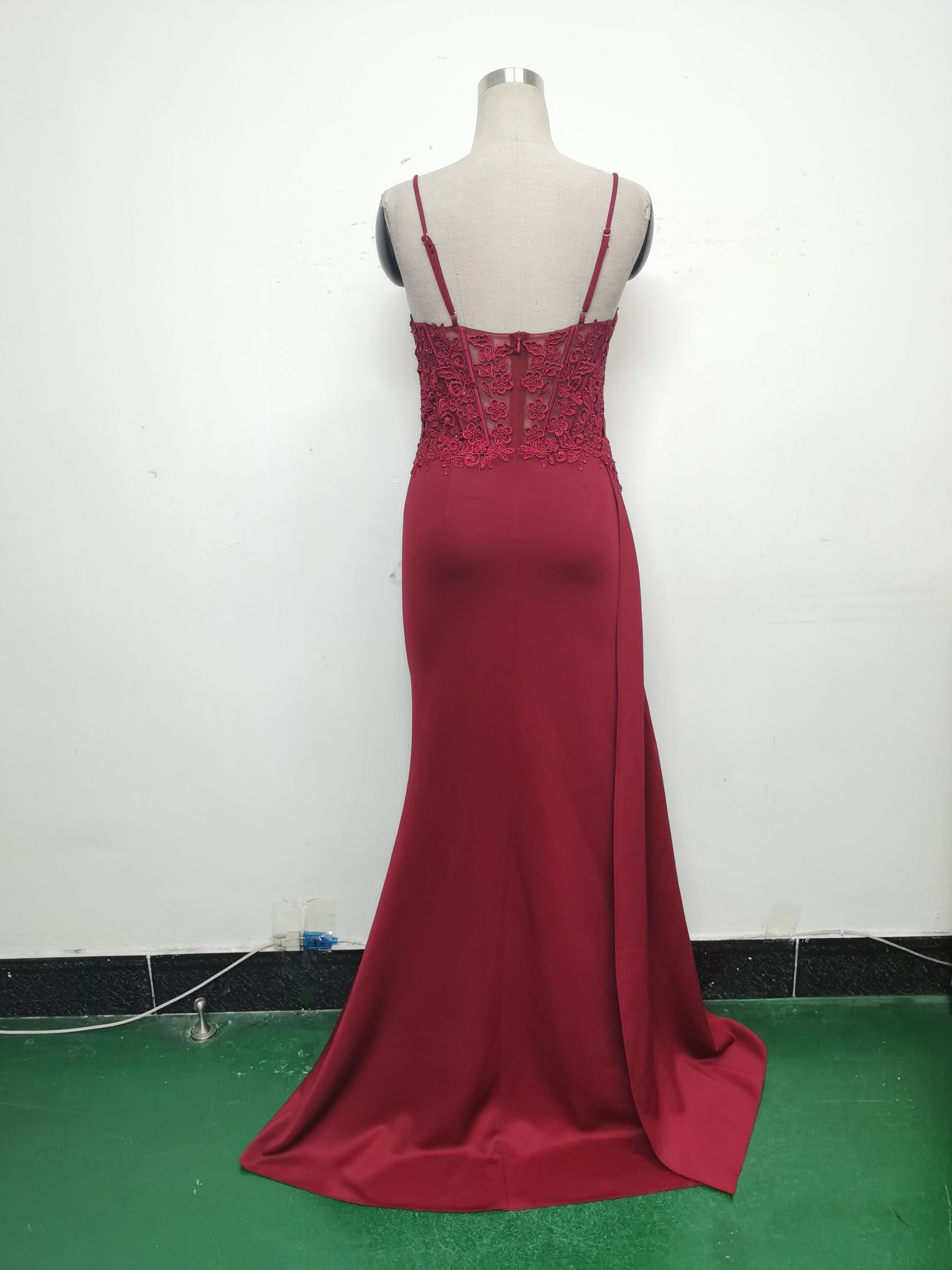 Women Beaded Flowered Fishbone Evening Dress 23