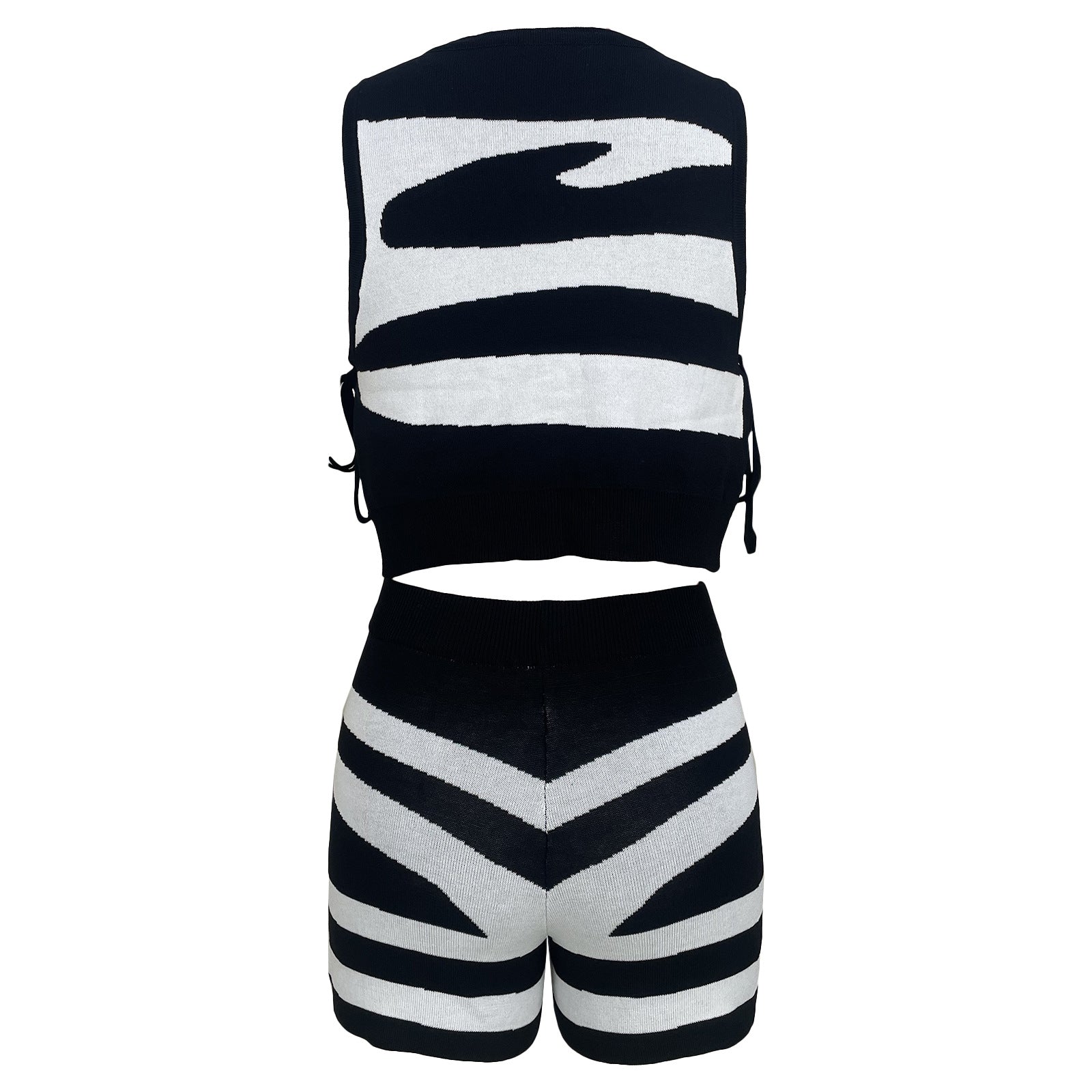 Women Sleeveless Tank Top Lace-Up Printed Casual Top and Shorts Two-Piece Set 35