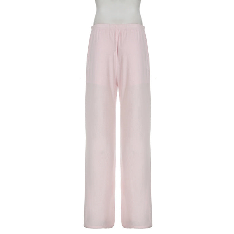 Women Casual two-piece set knitting basic button-down long-sleeved Top elastic trousers two-piece set pajamas and home clothes 15