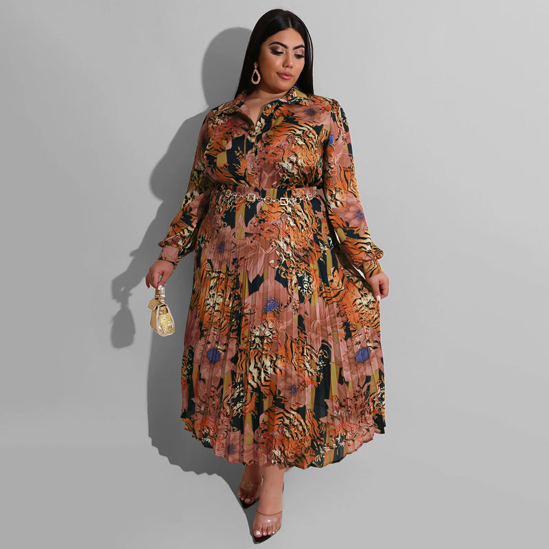 Plus Size Women Printed Long Sleeve Top + Ruched Skirt Two-Piece Set 8