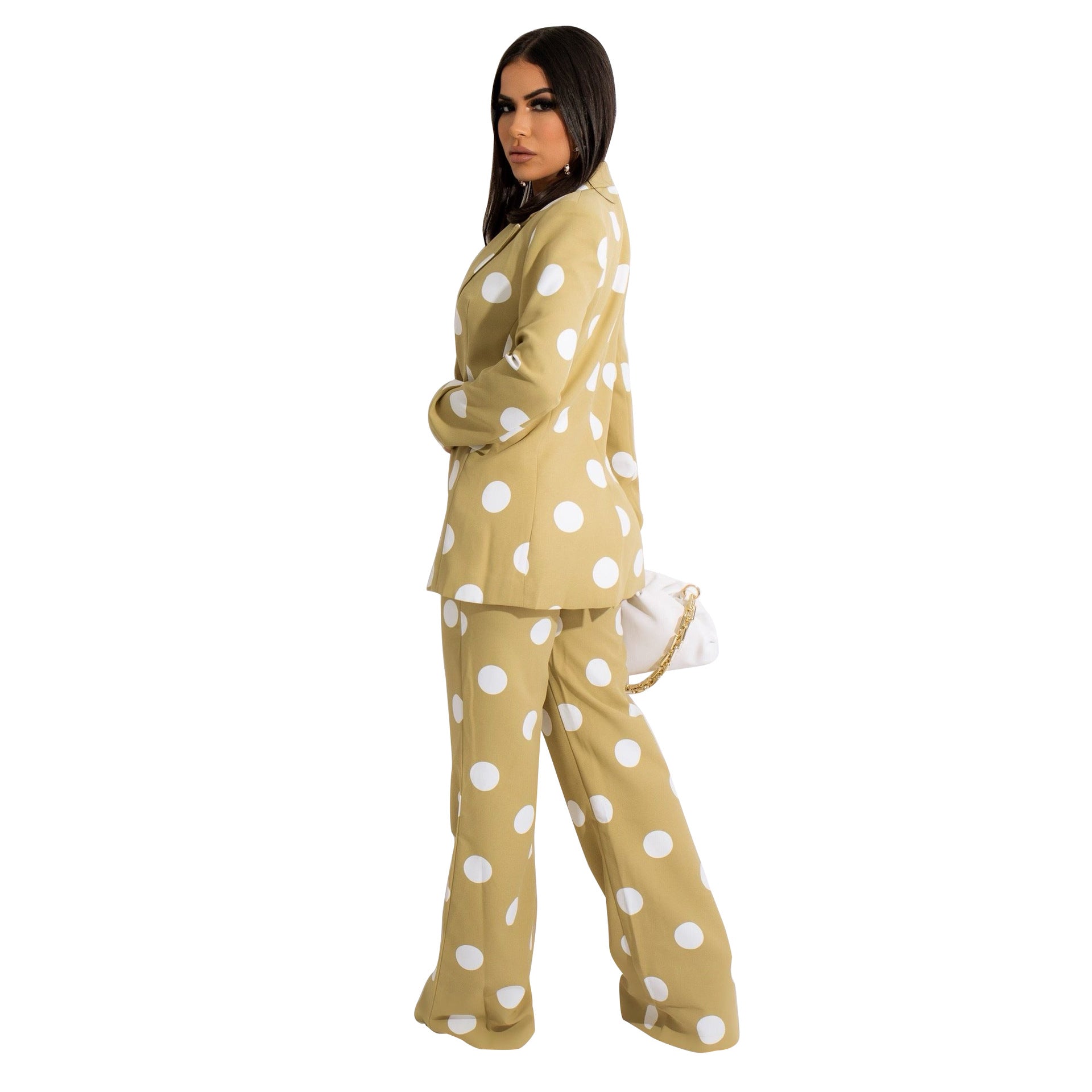 Women's Fashion Casual Polka Dot Print Blazer Pants Two Piece Suit 5