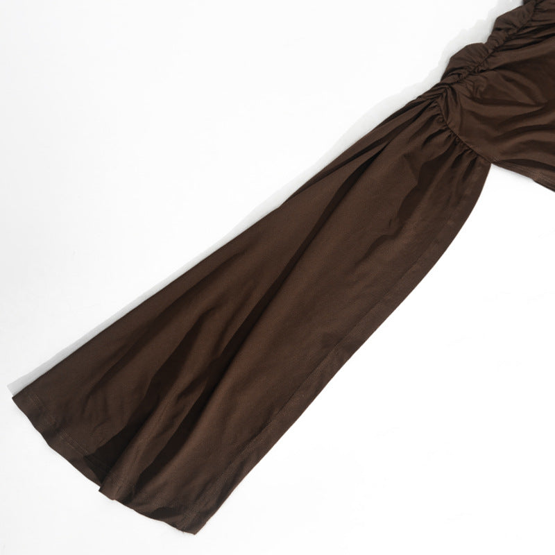 Women Slash Shoulder Off-The-Shoulder Pleated Solid Bodycon Dress 12