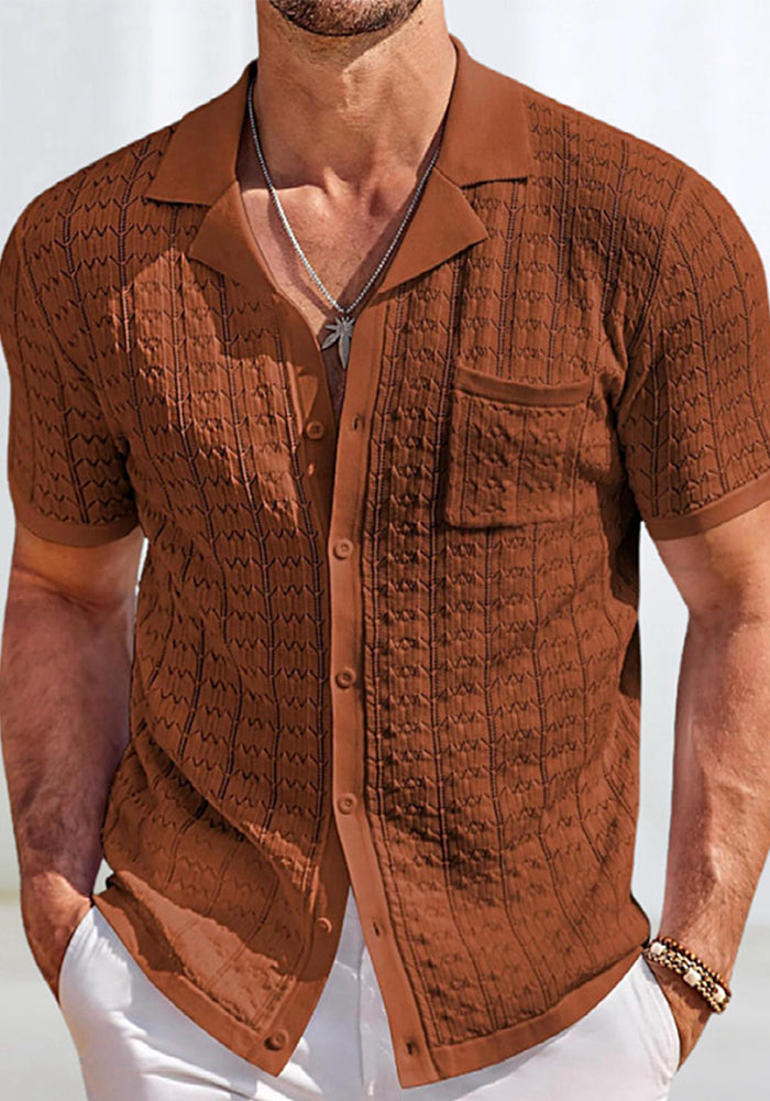 Men's Summer Short Sleeve Turndown Collar Knitting Polo Shirt Casual Top
