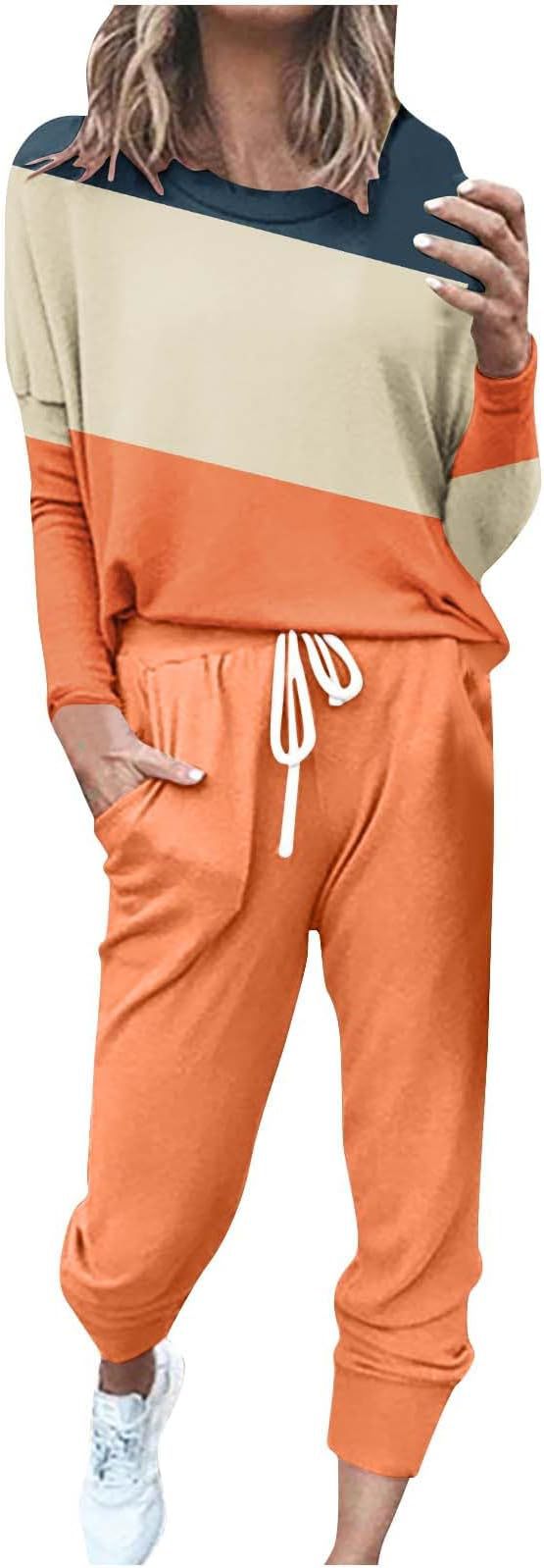 Women Loose Solid Long Sleeve Top and Pant Casual Two-piece Set 19