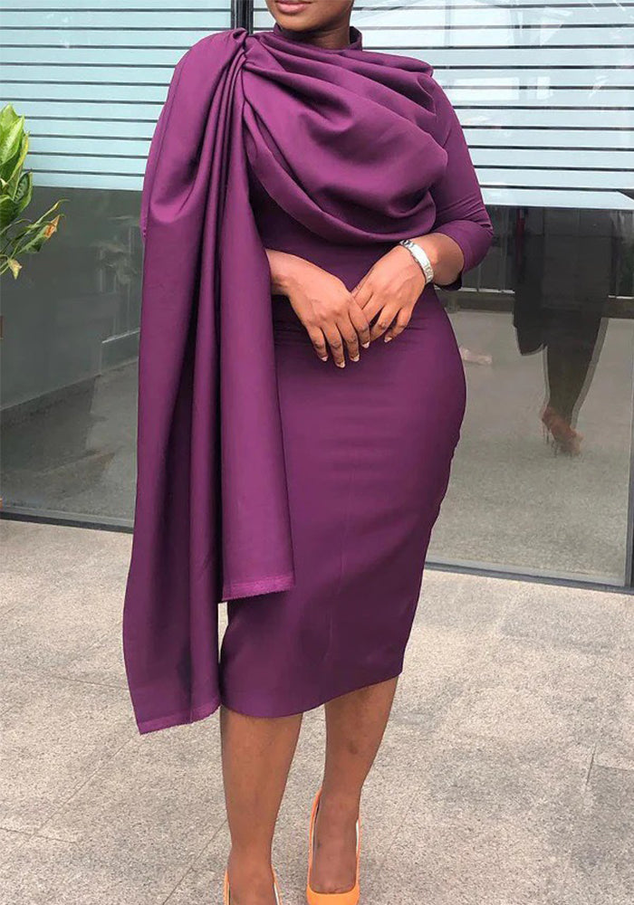 Women's Solid Color Half High Collar Medi Irregular Dress