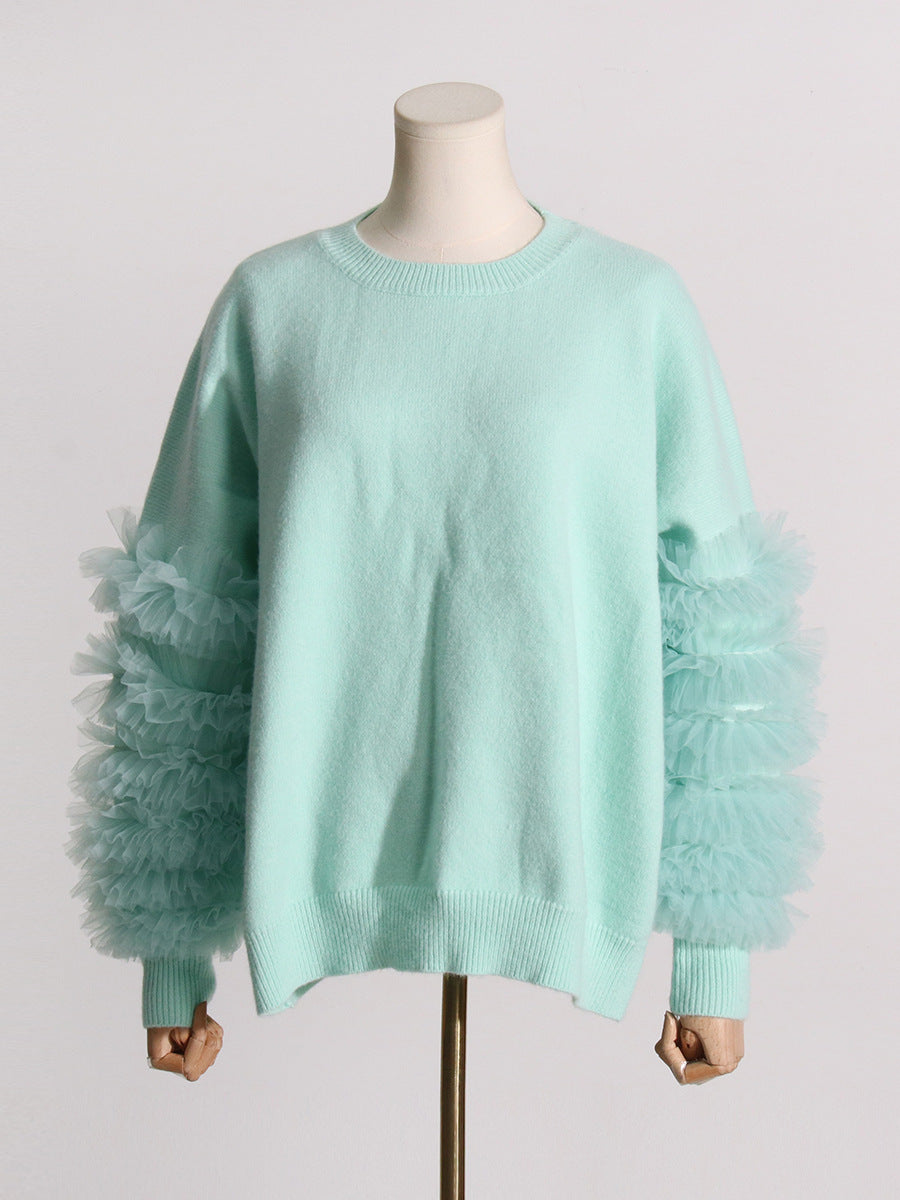 Women's Sweater Tops Autumn Fashion Patchwork Lace Sweater