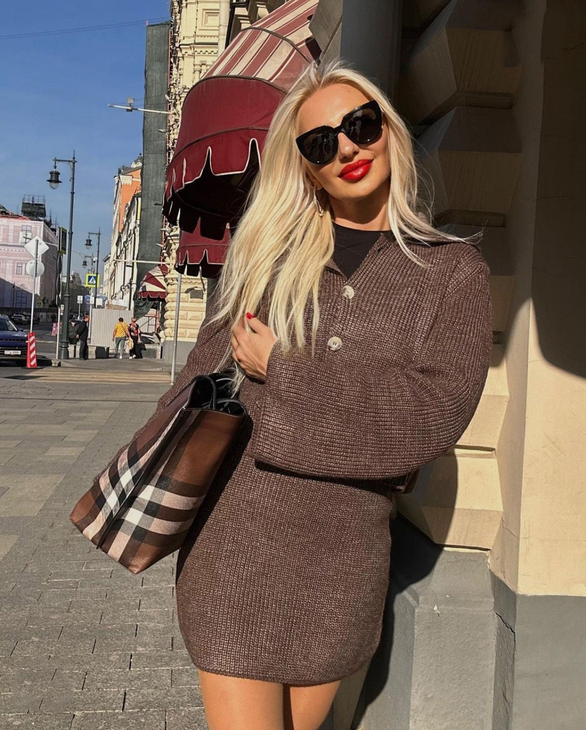 Autumn And Winter Fashionable Turndown Collar Bell Bottom Sleeve Cardigan Short Skirt Woolen Two Piece Set 6