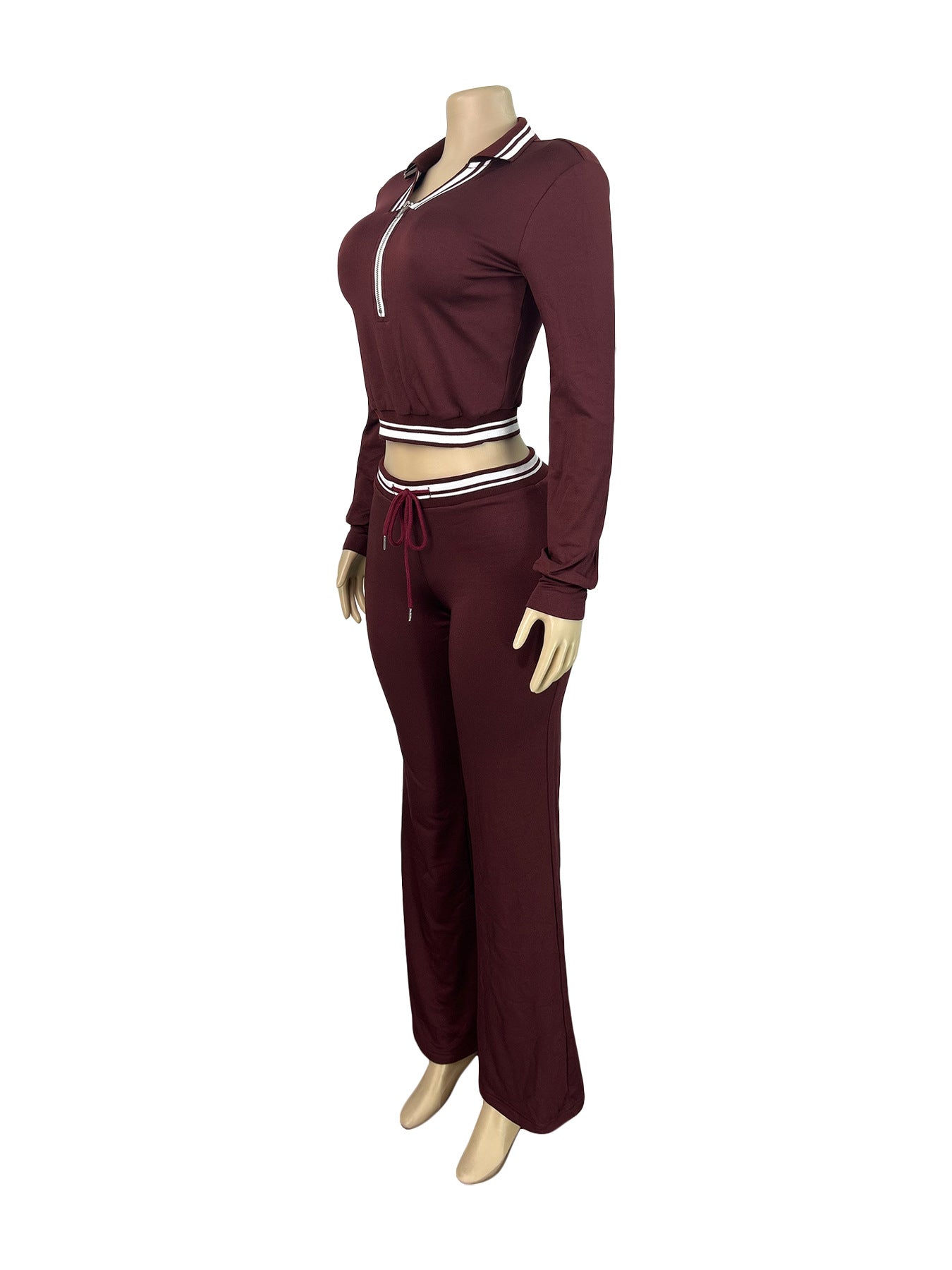 Women Turndown Collar Half-Zip Top and Drawstring Wide-Leg Pants Casual Athletic Two-Piece Set 7