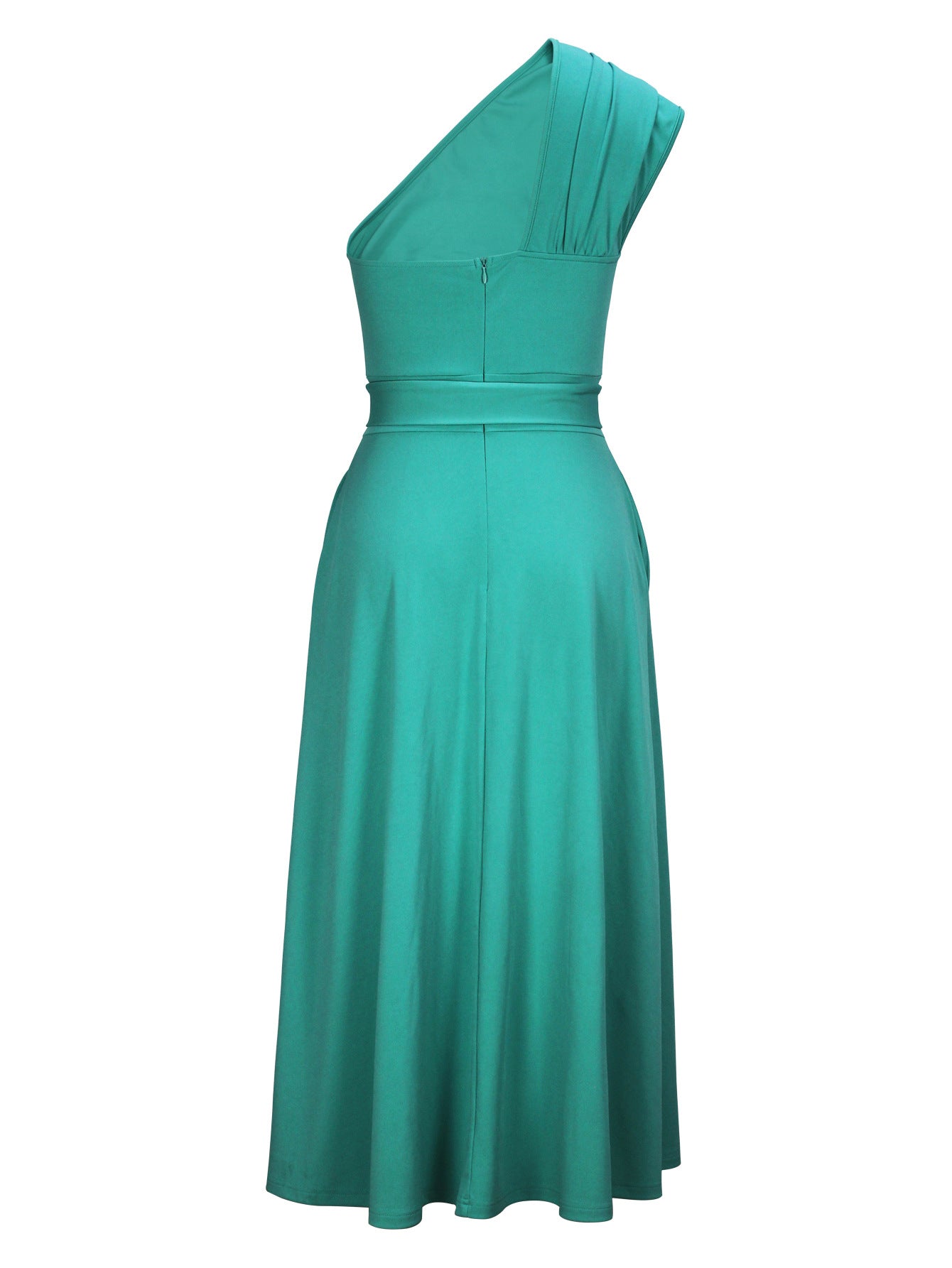 Women's Fashion Elegance Slash Shoulder Slit Solid Color Belt Long Dress 9