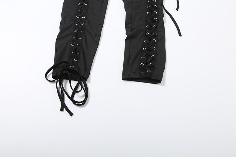 Women Fall/Winter Long-Sleeved Sexy Cutout Lace-Up Jumpsuit 32