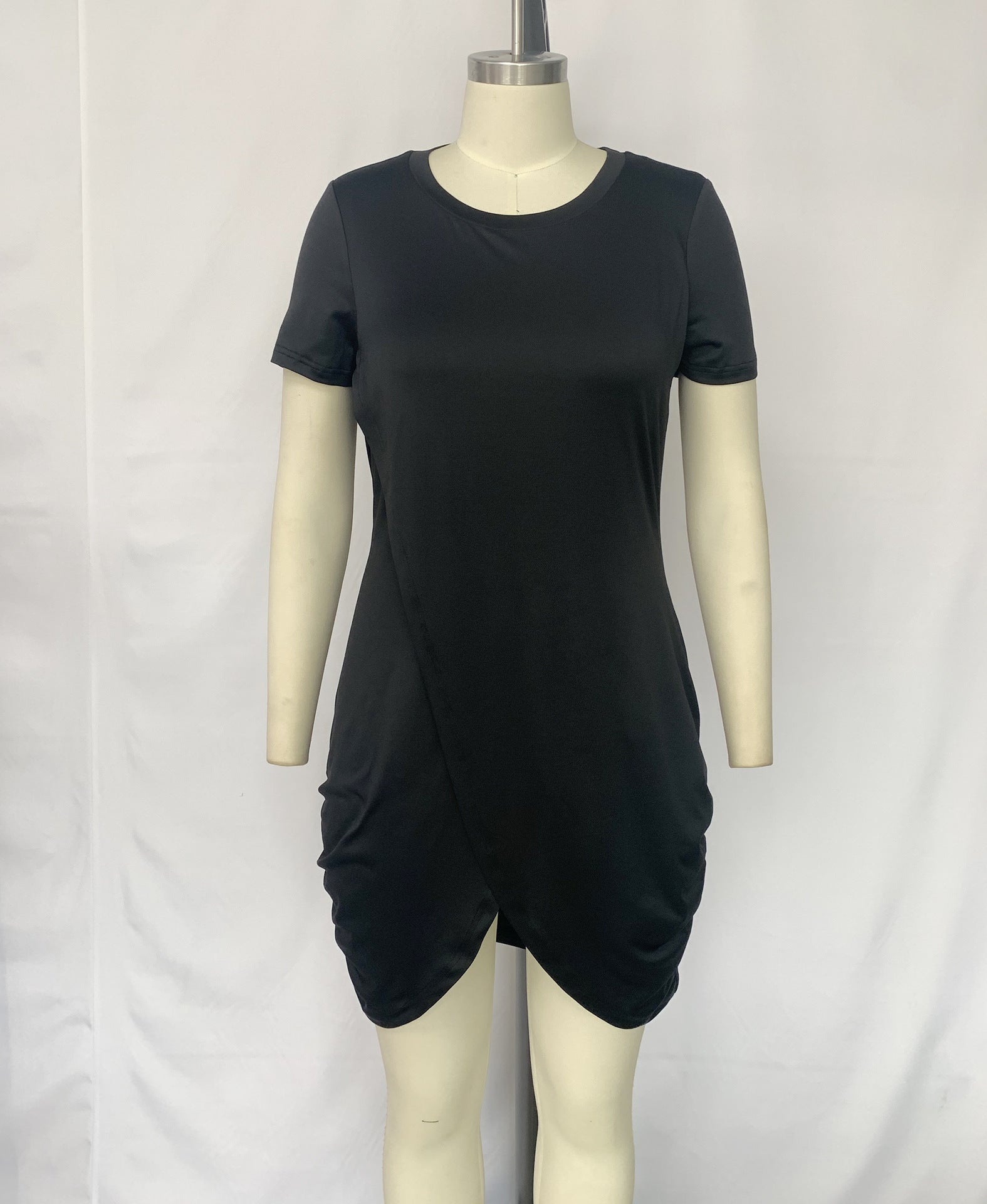 Plus Size Women Solid Color Irregular Short Sleeve Dress 7