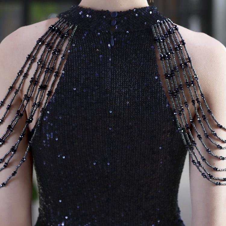 Summer Occassional Blue Sequin Mesh Patch Halter Evening Dress 6