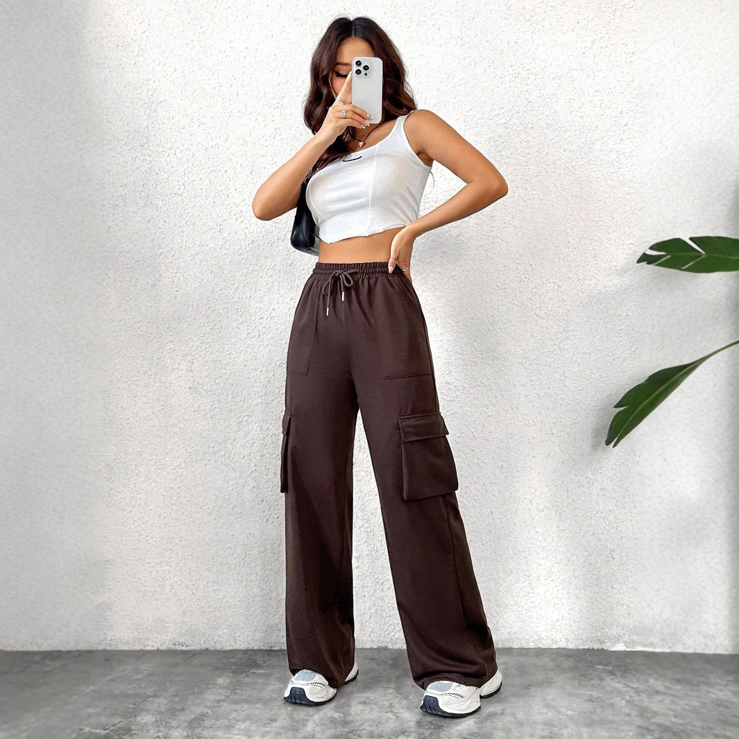 Women Solid Drawstring Casual Cargo Pants 6