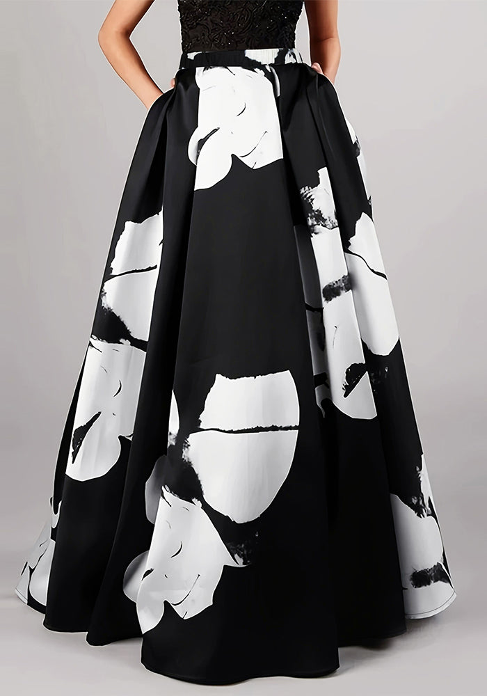 Women floral print elegant loose skirt