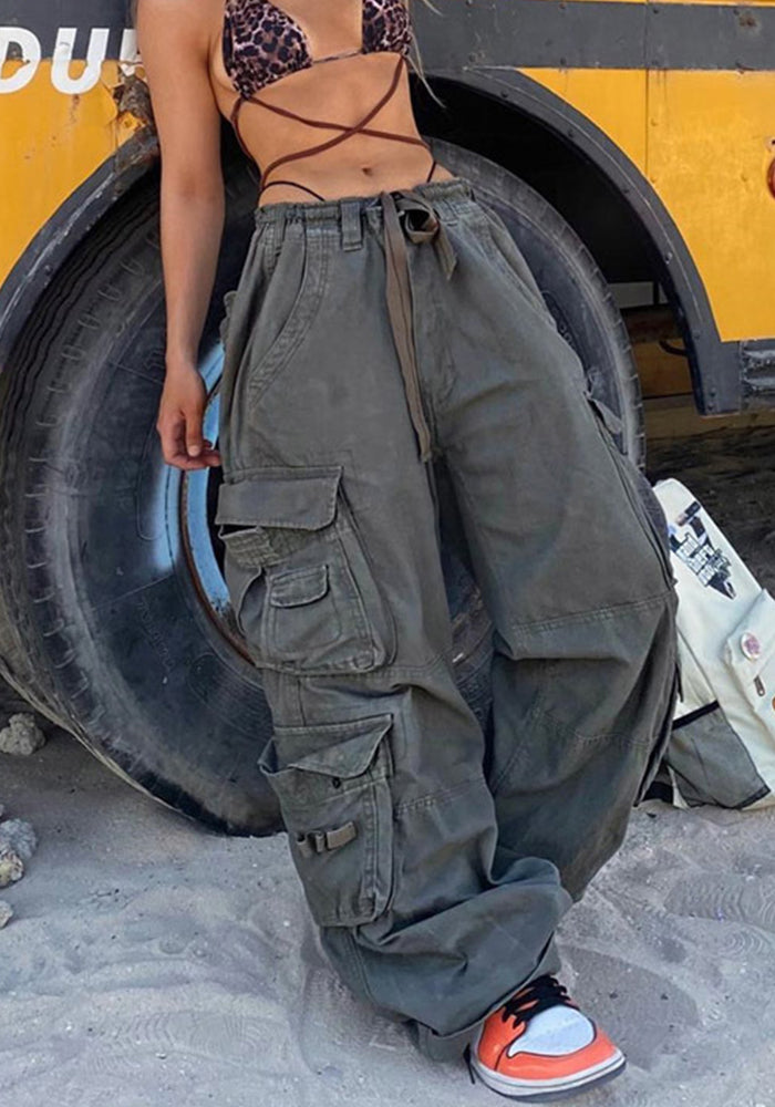 Autumn And Winter Women's Low Waist Loose Wide Leg Cargo Pants