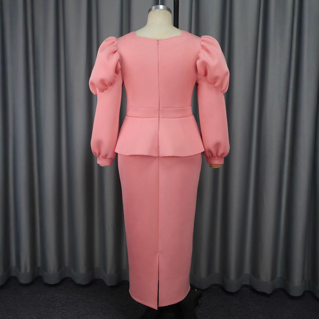 Women elegant embroidered lantern sleeve Formal Party ruffle dresses 4