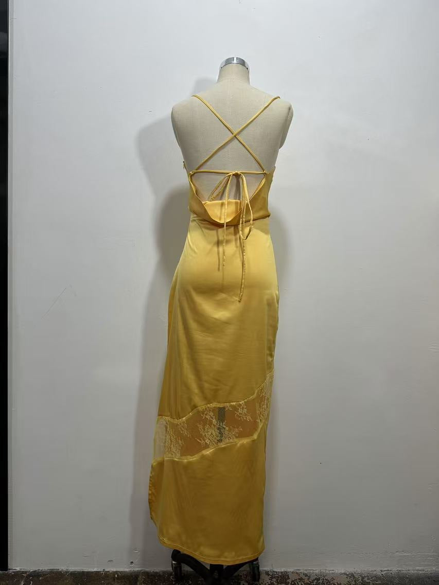 Chic Low Back Mesh Patchwork strap Summer Dress 7