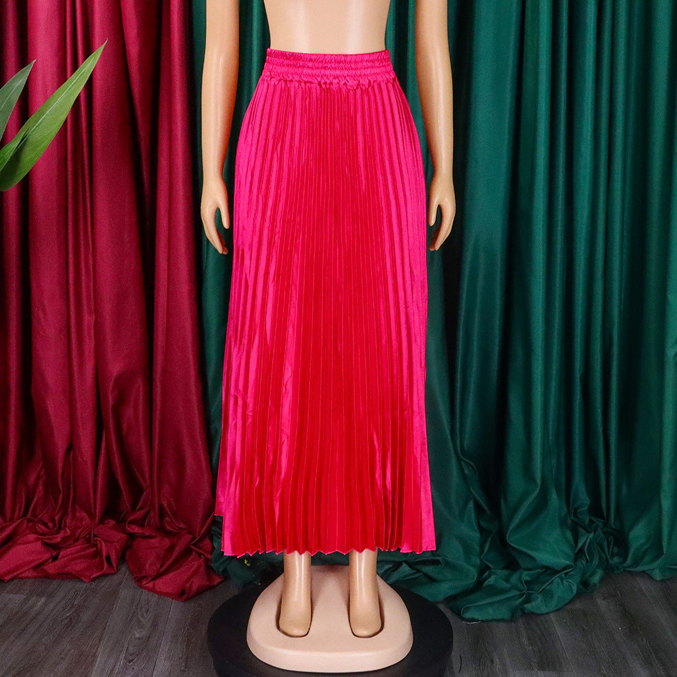 Women's Plus Size Mid-High Waist Pleated Long Skirt 25