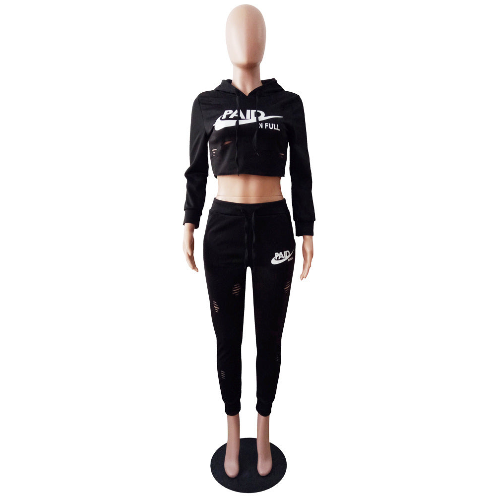 Women's Autumn & Winter Letter Printed Slim-Fitting Casual Two-Piece Pants Set 9