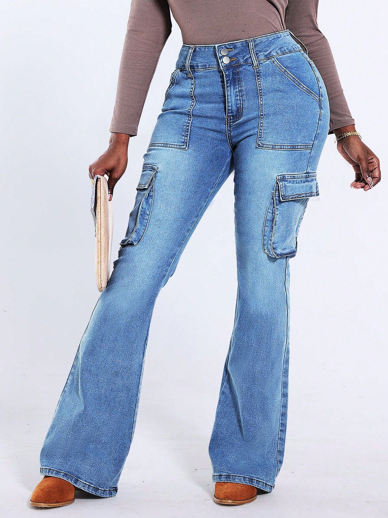 Women Washed Pocket Cargo Denim Pants 4