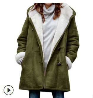 Winter solid color Casual button cardigan warm hooded women's coat 13