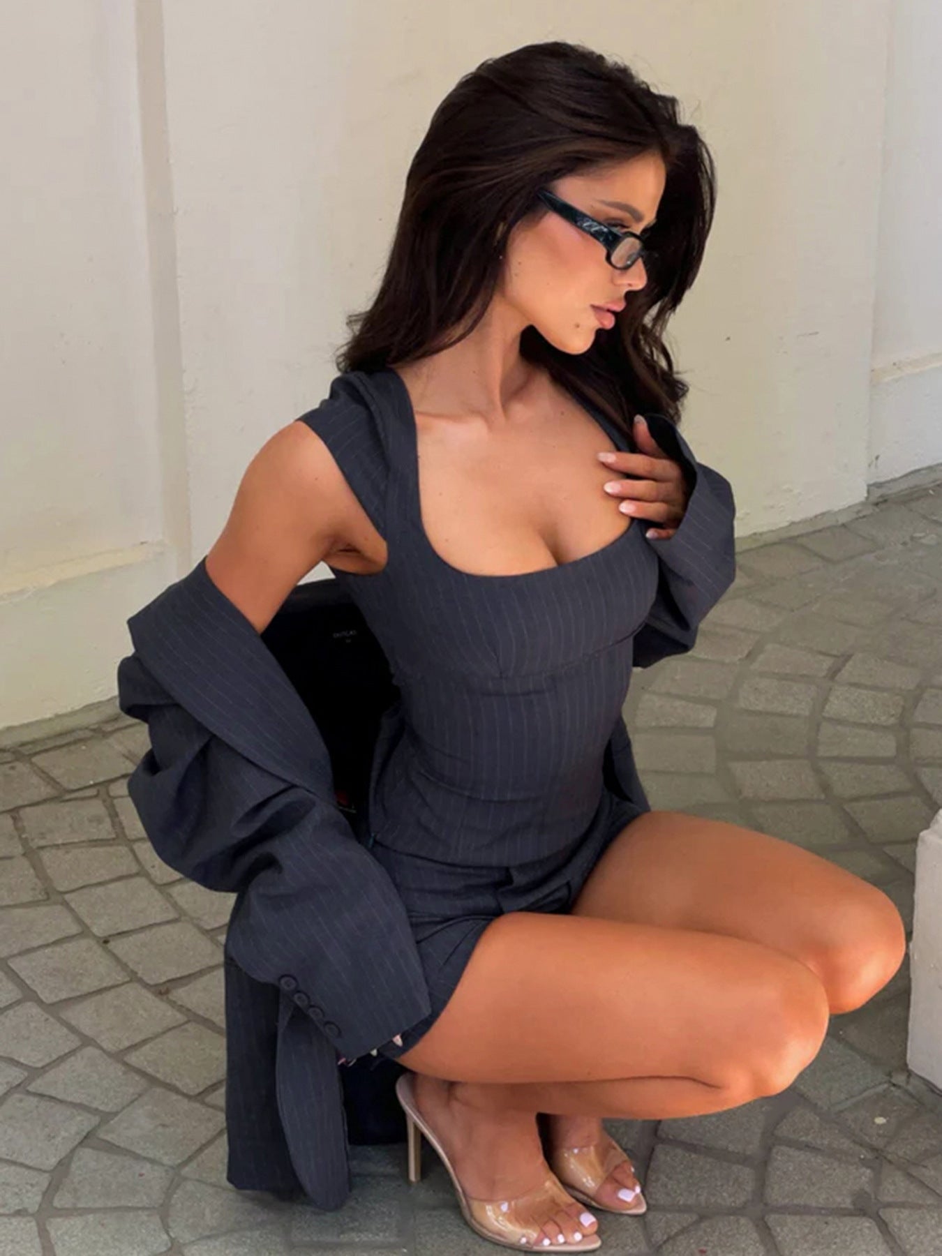 Casual Fashion Striped Low Back Top Shorts Casual Two-piece Set 4