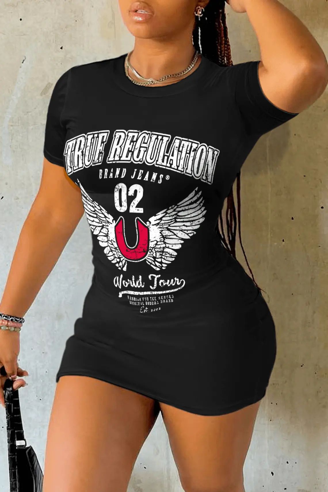 Women's Casual Street Letter Print Round Neck Short Sleeve Mini Dress 3