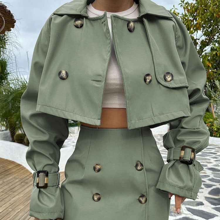 Women British style short Cargo jacket and Skirt Two Piece Set 3