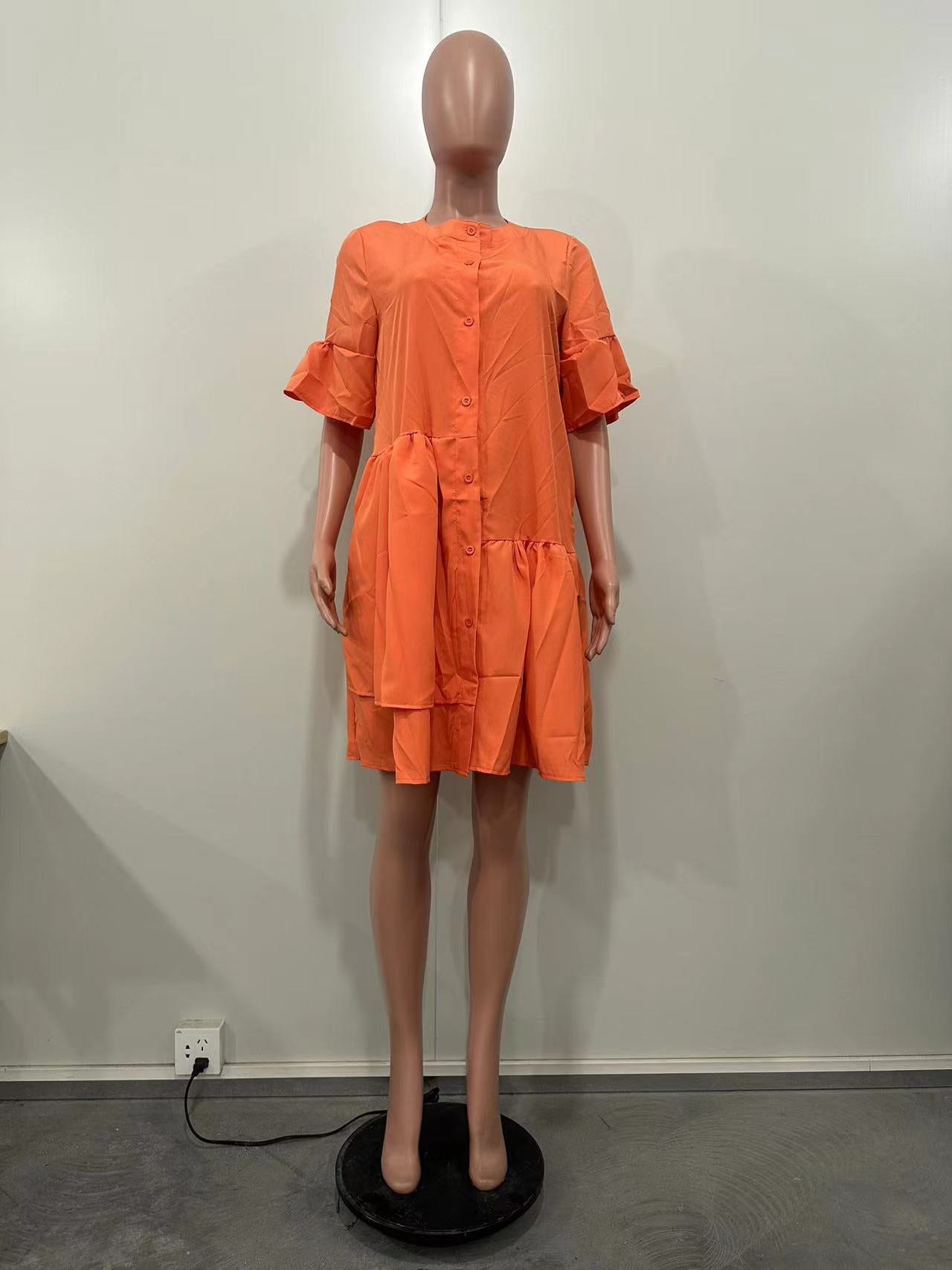 Spring Summer Bell Bottom Wide Sleeves Solid Color Women's Dress 23