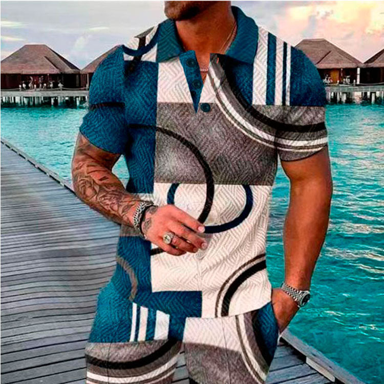 Men's Summer Fashion Casual 3D Printed Polo Shirt Turndown Collar Casual Short Sleeve 41