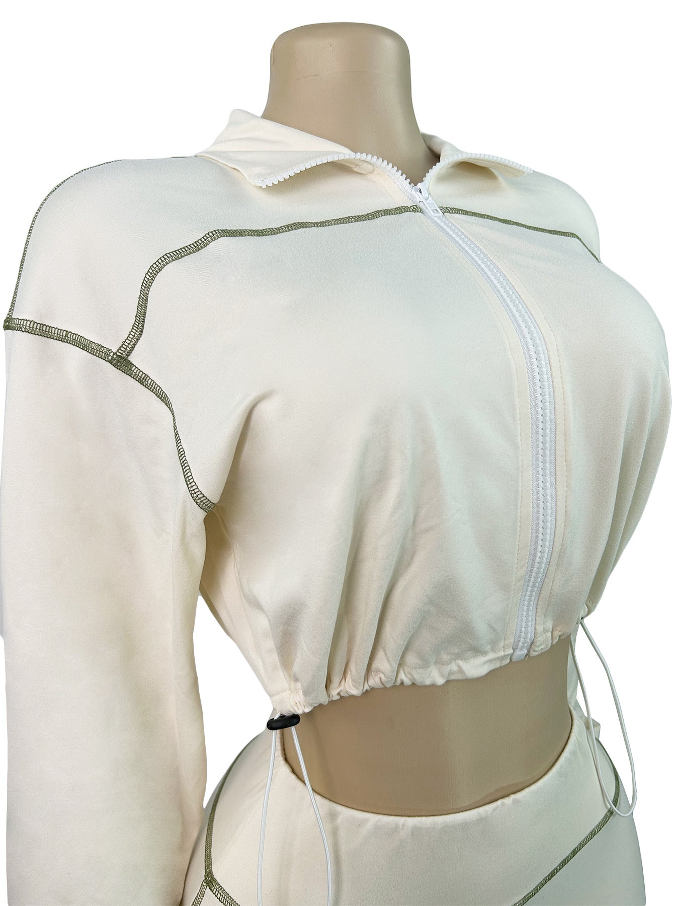 Women's Sexy Elastic Waist Long Sleeve Crop Top Slim Tight Pants Two-Piece Set 10